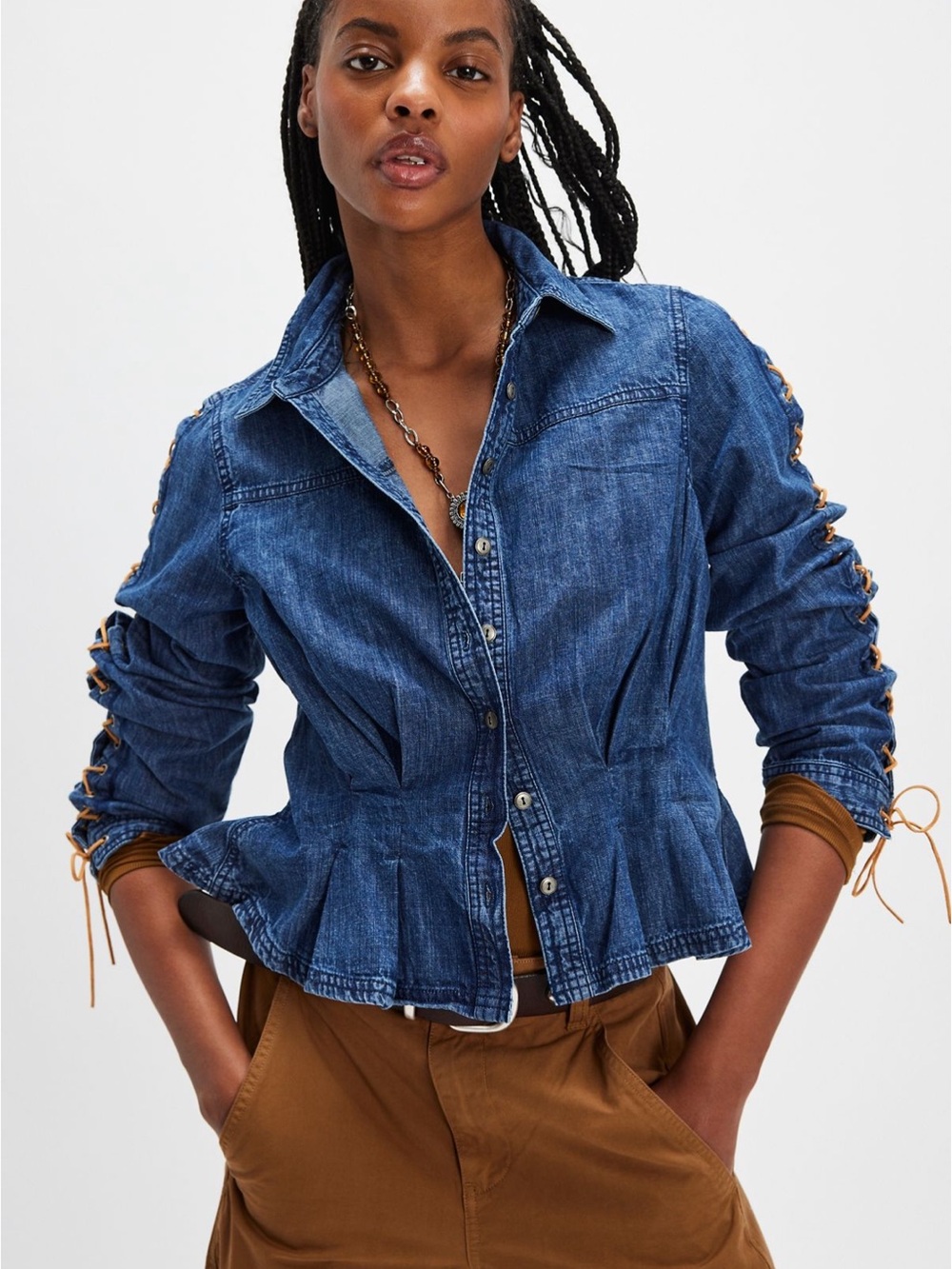 Free People Lala Lace Button Down